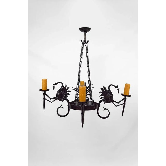 Italian Wrought Iron Chandelier with Dragons, 1890s For Sale - Image 4 of 13