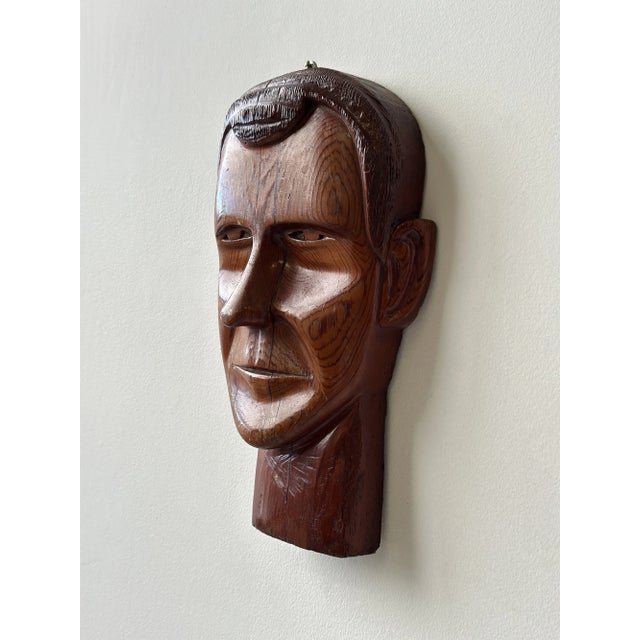 Vintage Hand-Carved Male Bust Wall Hanging, Circa Mid 20th-Century For Sale - Image 12 of 13