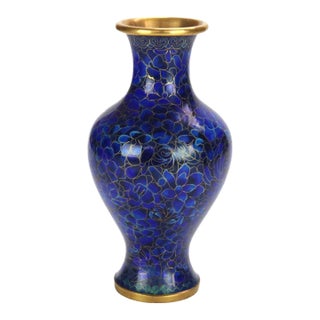 Chinese Blue Cloisonne Floral Enameled Vase 20thC For Sale