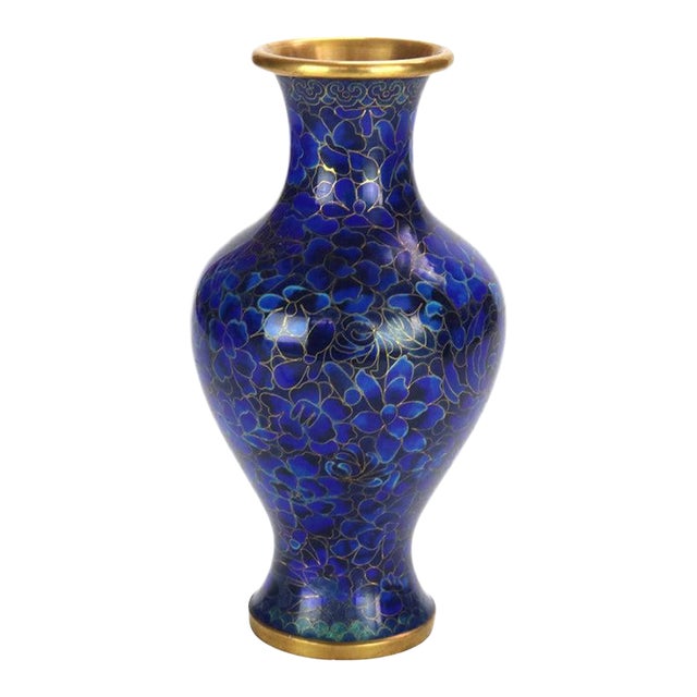 Chinese Blue Cloisonne Floral Enameled Vase 20thC For Sale