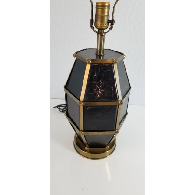 Vintage Hollywood Regency Brass and Leather Table Lamp/ Sold For Sale - Image 4 of 9