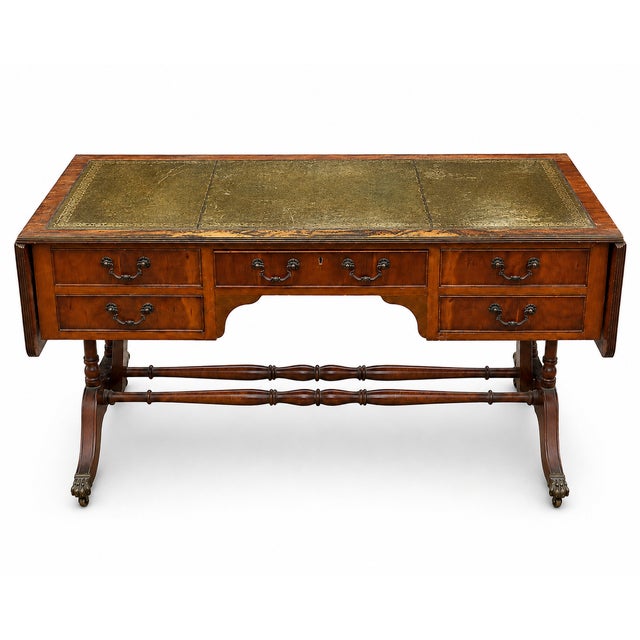 English Mahogany Double-Sided Desk with Extension, 1920s For Sale - Image 6 of 13
