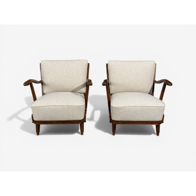 Svante Skogh, Lounge Chairs, Beige Linen, Beech, Sweden, 1945 For Sale - Image 4 of 12