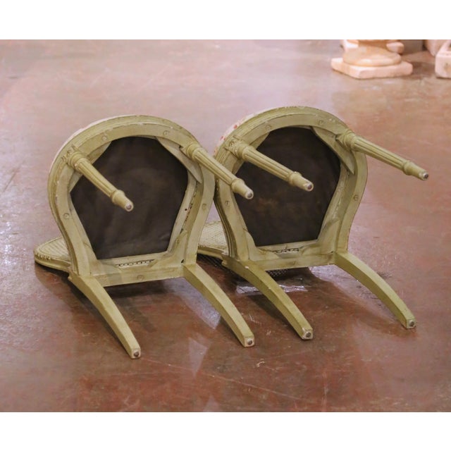 Green Pair of Early 20th Century French Louis XVI Painted Cane Side Chairs For Sale - Image 8 of 9