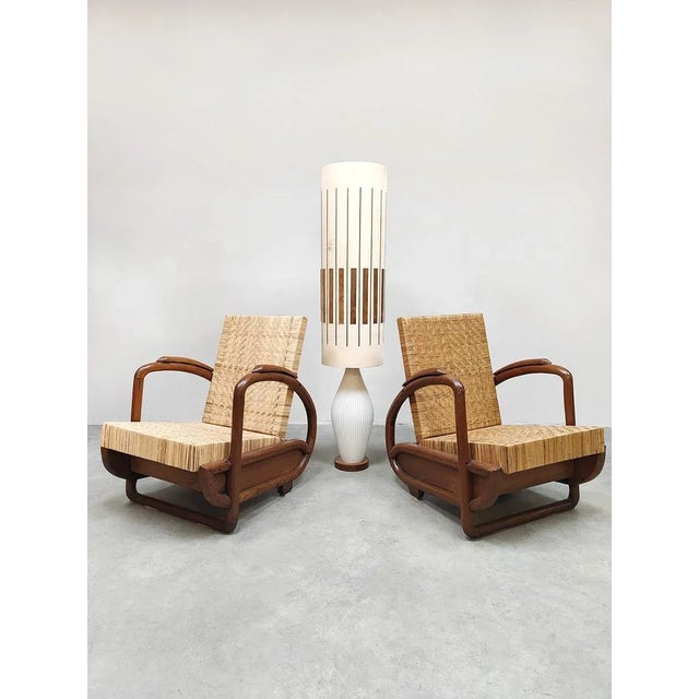 Set of Art Deco Woven Rattan Lounge Chairs, 1930s For Sale - Image 3 of 7