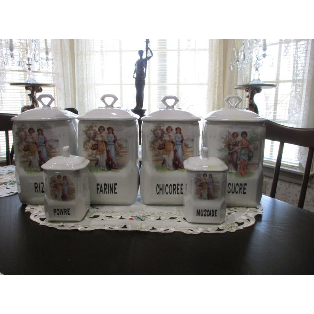 The product is a set of 12 piece rare pattern Victoria Czecho Slovakia canisters with spice canisters, featuring a...