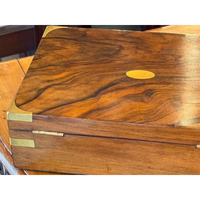 19th Century Small Veneered Box With Brass Corner Mounts For Sale - Image 9 of 9