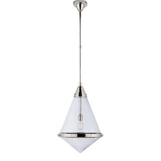 Thomas O'Brien for Visual Comfort Signature Gale Large Pendant in Polished Nickel with Seeded Glass For Sale
