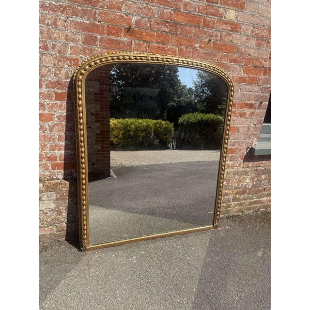 Goldenrod Large Antique English Arched Top Gilt Tulip Framed Overmantle Mirror, 1800s For Sale - Image 8 of 8