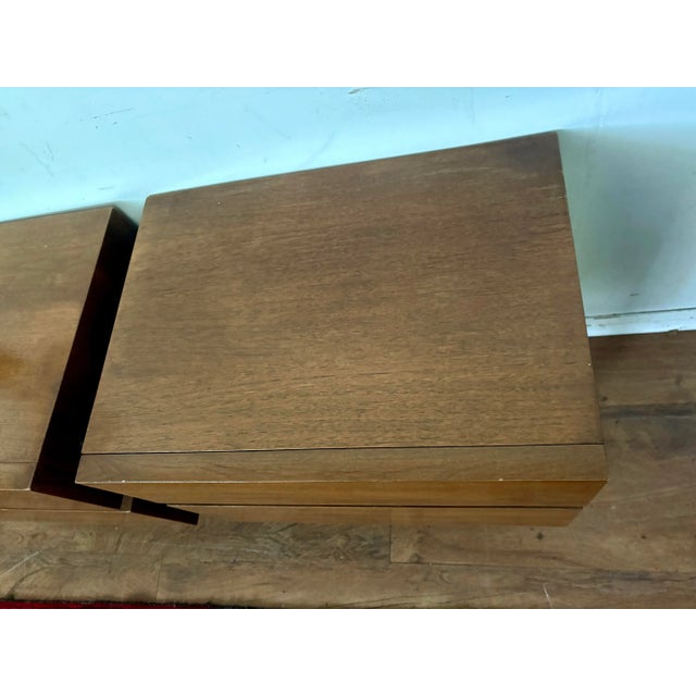 Brown 1960s Mid- Century Modern American of Martinsville Walnut Veneer 2 Drawer Nightstands For Sale - Image 8 of 12