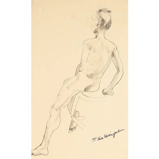 Figure in Profile, Mid Century Ink Drawing For Sale