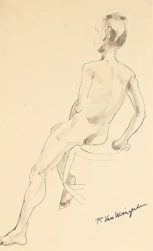 Figure in Profile, Mid Century Ink Drawing