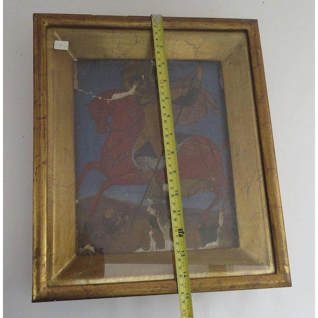 Wood Antique Spanish Horseback Rider Gesso Painting, Framed For Sale - Image 7 of 8
