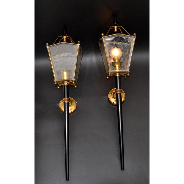 Jacques Adnet Style Sconces Lantern Wall Lamps French Mid-Century Modern - Pair For Sale In Miami - Image 6 of 13