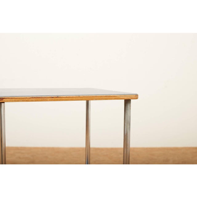 Wood Side Table in Chrome-Plated Steel Tube Frame For Sale - Image 7 of 10