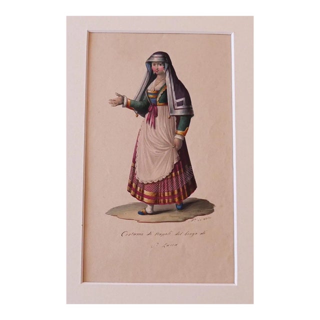 Michela De Vito - Costume of Naples - Original Ink and Watercolor - 1830s For Sale