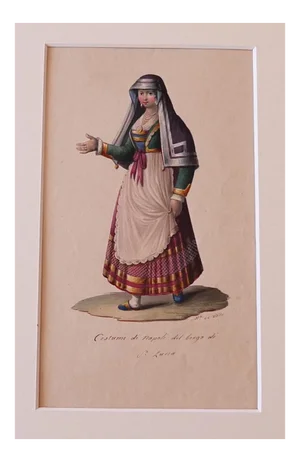 Michela De Vito - Costume of Naples - Original Ink and Watercolor - 1830s