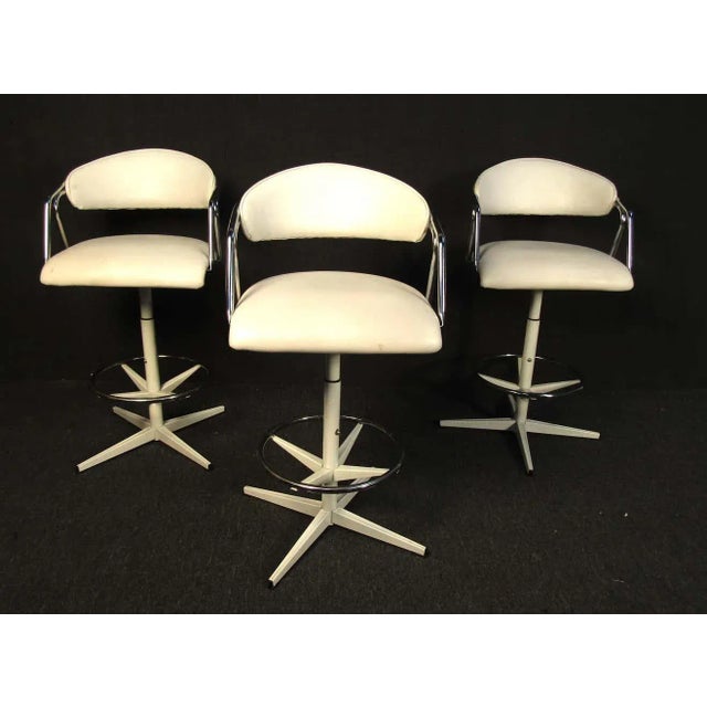 White Set of Three Mid-Century Modern White Bar Stools For Sale - Image 8 of 8