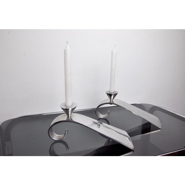 Pair of comma candlesticks designed and produced by matthew hilton in england in the 1980s. Pair of brutalist style...