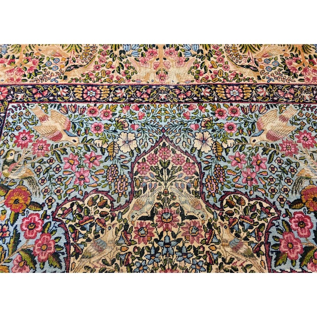 Persian Antique Kerman Lavar Rug, Hand-Knotted Wool, Tree of Life Pattern, Ivory & Turquoise, 5x8 For Sale - Image 3 of 14