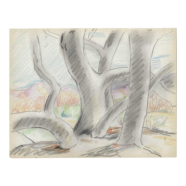 1940s Grace Spongberg Landscape Drawing For Sale