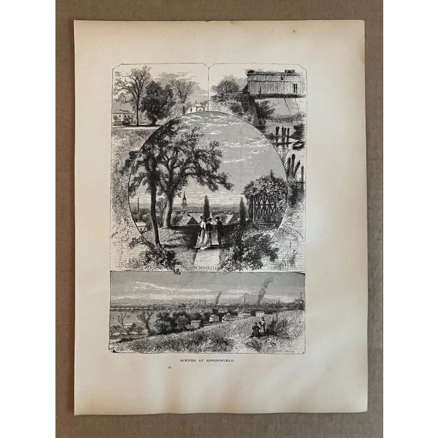 Traditional Antique 1874 Wood Engraving "Scenes at Springfield" MA, Matted For Sale - Image 3 of 3