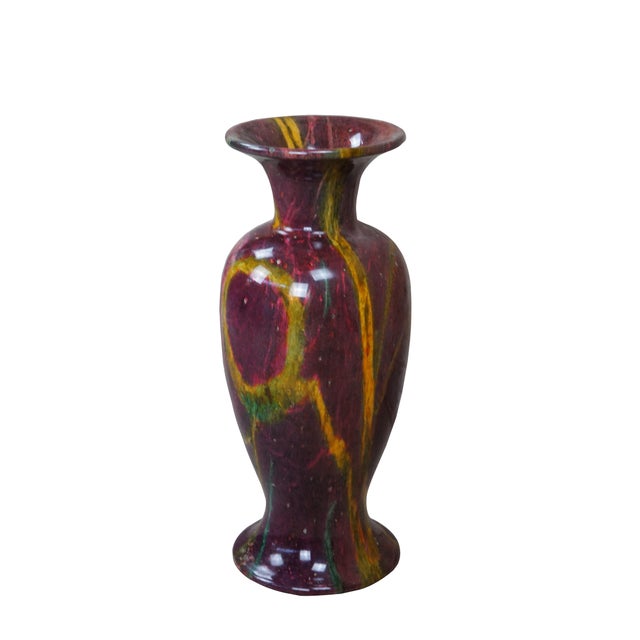 Chinese 20th Century Chinese Purple Jade Carved & Polished Marble Flower Vase Urn For Sale - Image 3 of 9