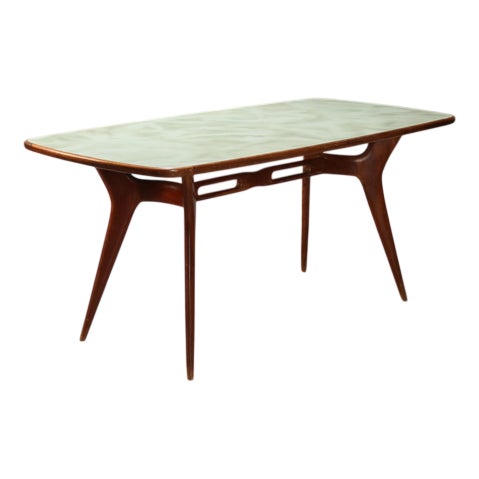 Vintage Dining Table in Beech and Glass, Italy, 1950s-1960s For Sale