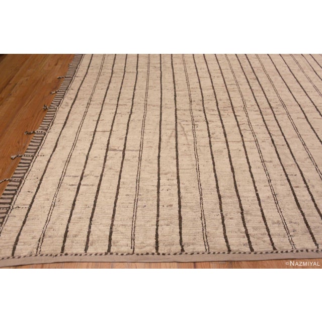 Large Light Ivory Cream Minimalist Stripped Pattern Modern Rug For Sale - Image 4 of 8