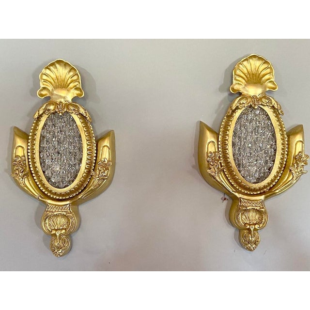 1970s French Louis XVI Gold Bronze Bead Wall Lamps Sconces 2pc- Pair For Sale - Image 12 of 13