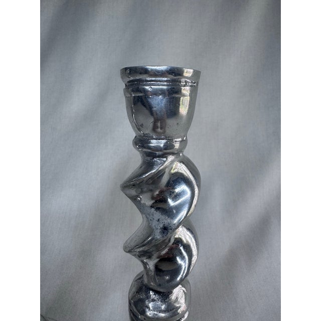 Vintage English Traditional Barley Twist Small Silver Tone Candlesticks, a Pair For Sale In Houston - Image 6 of 11