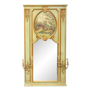 Reproduction Antique Style Trumeau-Style Large Mirror With Attached Sconces