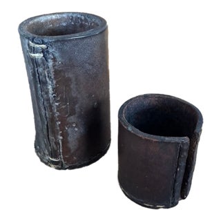 Set of 2 Vintage Brown Leather Desk Accessories For Sale