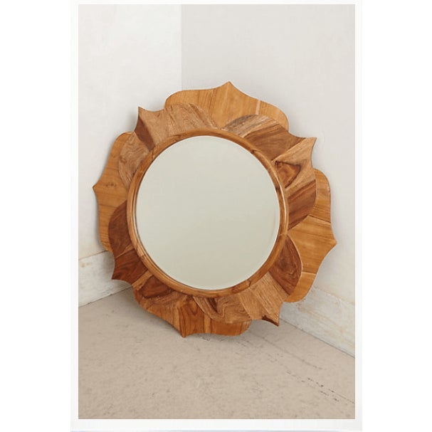 African Anthropologie Lotus Wood Mirror For Sale - Image 3 of 6