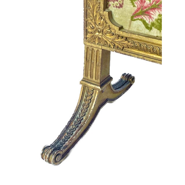 French Antique Giltwood Floral &Velvet Fireplace Screen For Sale - Image 3 of 12