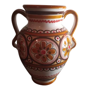 1980s Ceramica De La Cal Made in Spain Brown Dual Handle Vase