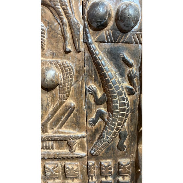 Brown Vintage Dogon Granary Door With Crocodiles /Figures Mali African 70" H For Sale - Image 8 of 10