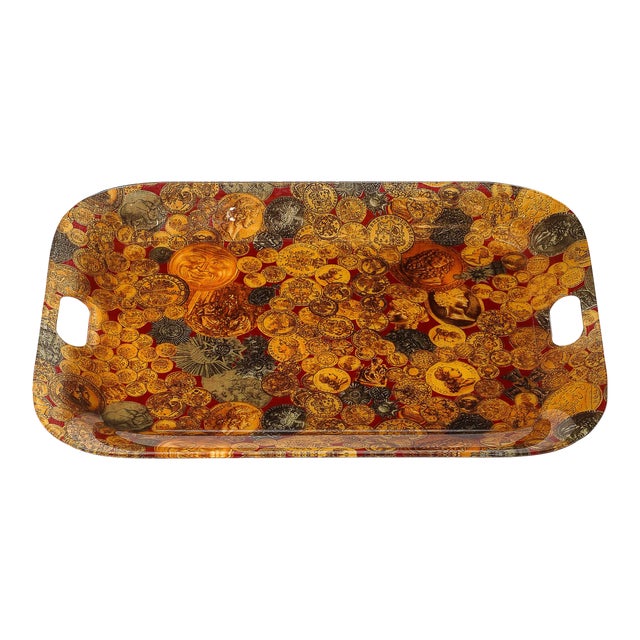 Mid-Century Modernist Tray With Ancient Coin Pattern by Fornasetti For Sale