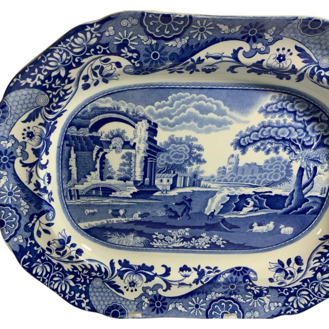 15th Century & Earlier Vintage Authentic Spode Blue Italian 14" Large Serving Platter Scalloped For Sale - Image 5 of 9