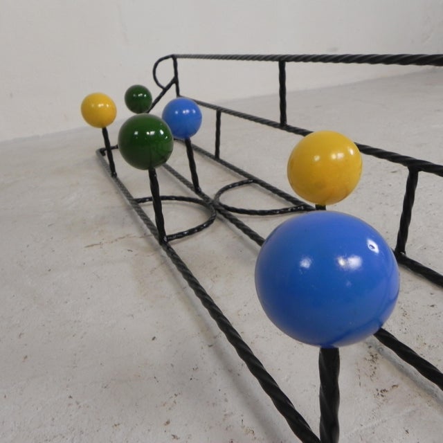 Black Wall Coat Rack in Steel Frame with Colored Balls in the style of Roger Feraud, 1950s For Sale - Image 8 of 14