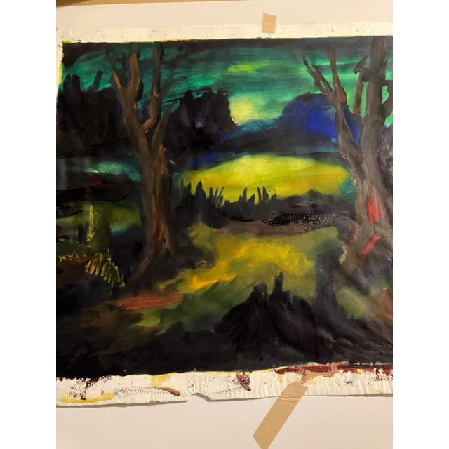 1960s Mid Century Modern 1960’s Original Vintage Abstract Landscape Watercolor Painting Signed For Sale - Image 5 of 7