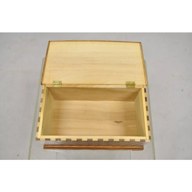 Mid 20th Century Arts & Crafts Mahogany Wood Checkerboard Inlay Handmade Trinket Jewelry Box For Sale - Image 9 of 12