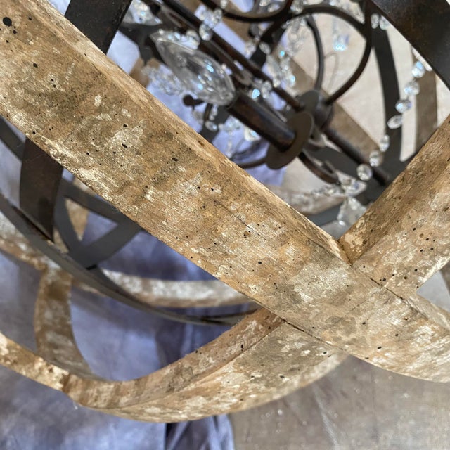 Wood Large Wood and Metal Orb Chandelier For Sale - Image 7 of 13
