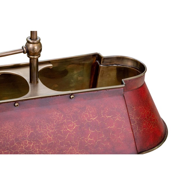 Vintage Brass Bouillotte Library Desk Lamp With Oxblood Red Crackle Tole Shade, 2005 For Sale In Raleigh - Image 6 of 9