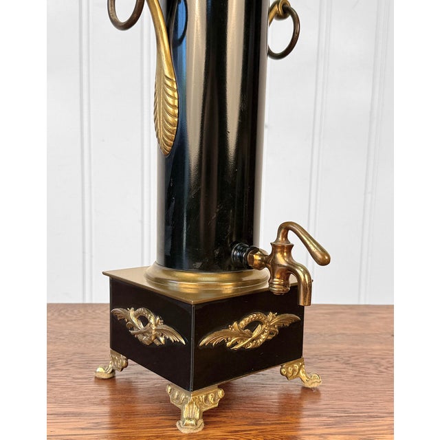 Antique French Empire Brass Urn Black Shade Table Lamp For Sale - Image 9 of 12