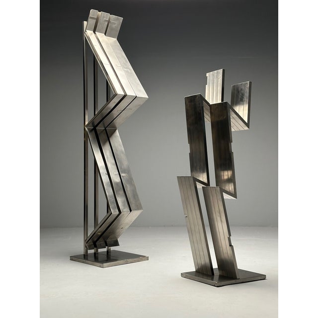 Salvatore Messina, Italian Mid-Century Modern, 'Vertical Refraction' Sculpture, Steel, Italy, 1970s Indoor or outdoor...