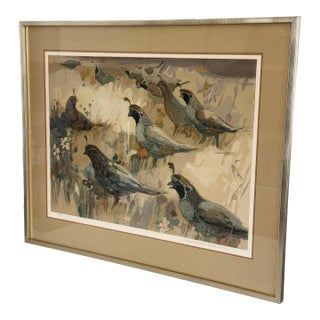 Vintage Original Lithograph Depicting Quails by Eileen Monaghan Whitaker 42/150 For Sale