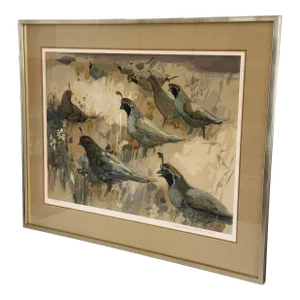 Vintage Original Lithograph Depicting Quails by Eileen Monaghan Whitaker 42/150