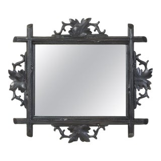 French 1900s Black Forest Turn of the Century Mirror with Carved Oak Leaves For Sale