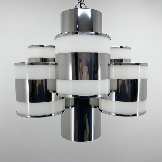 Textile Mid-Century Italian Chrome Chandelier, 1960's For Sale - Image 7 of 15